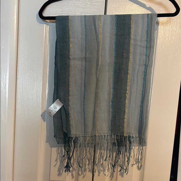 Blue striped fringe scarf  NWOT - Picture 1 of 5